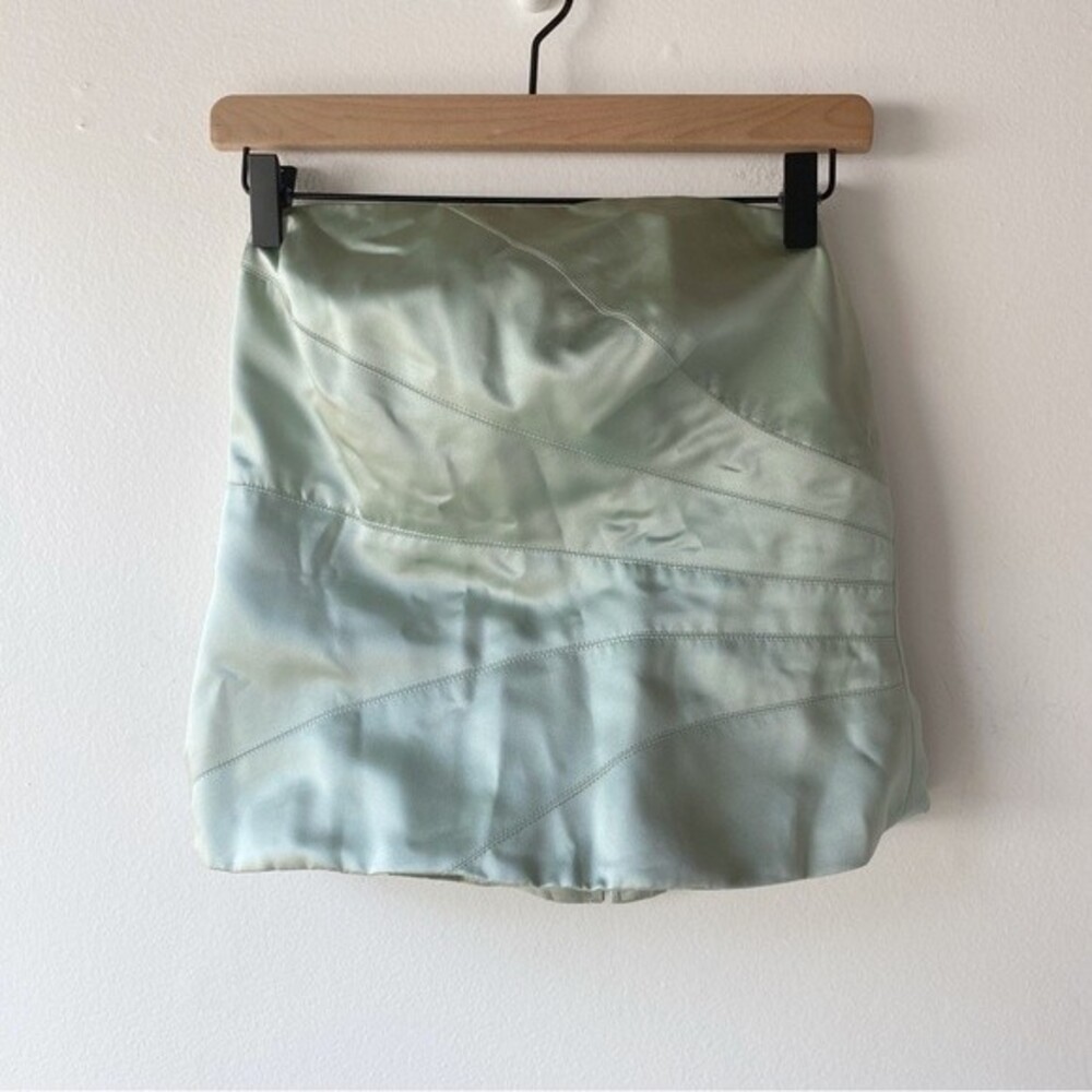 after six green corset style strapless satin top